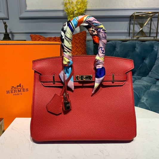 HM Birkin Red Semi Handstitched With Gold Toned Hardware For Women 30cm/11.8in