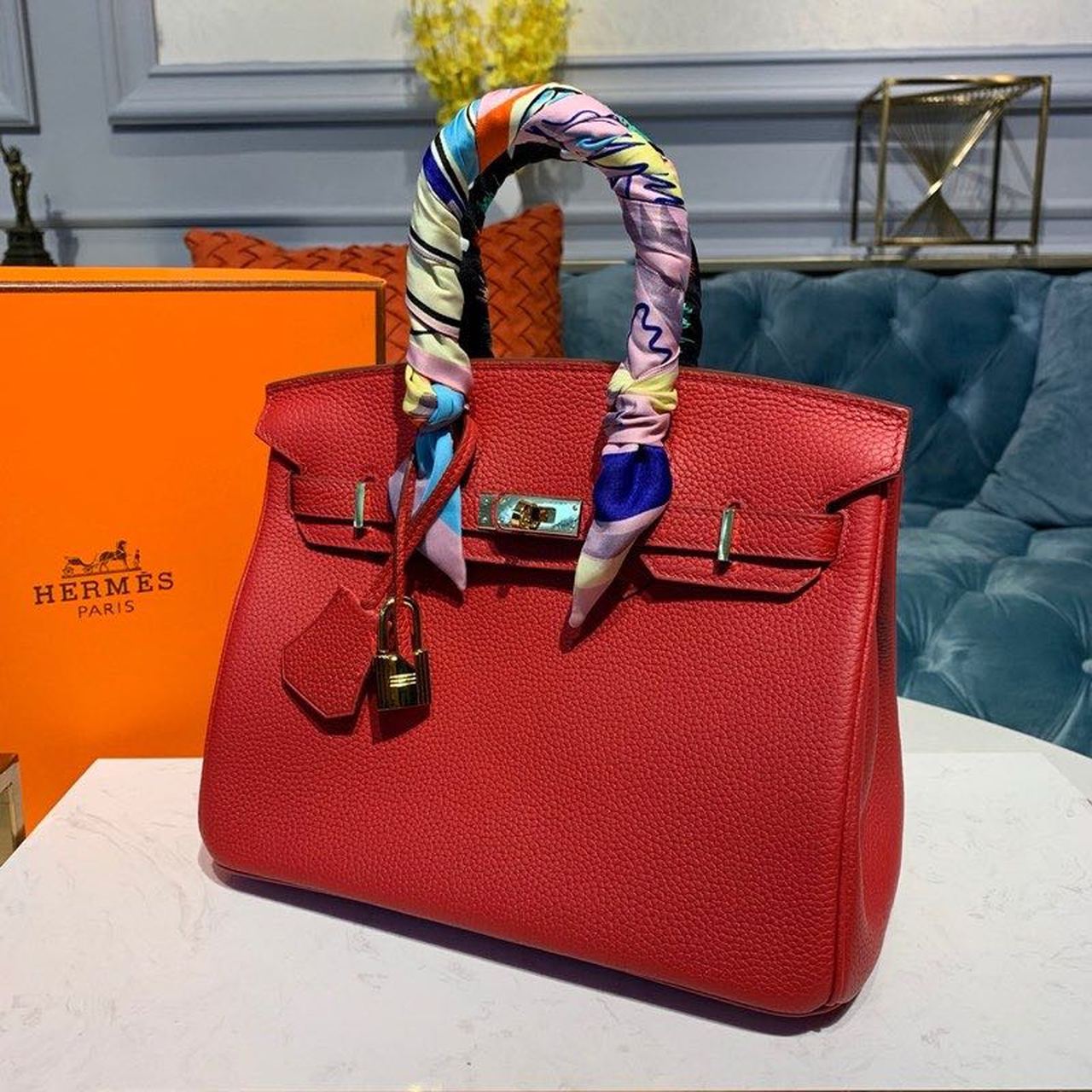 HM Birkin Red Semi Handstitched With Gold Toned Hardware For Women 30cm/11.8in