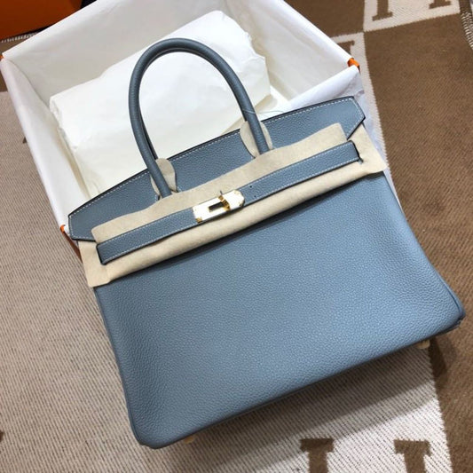 HM Birkin Blue For Women Silver Toned Hardware 13.8in/35cm