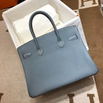 HM Birkin Blue For Women Silver Toned Hardware 13.8in/35cm