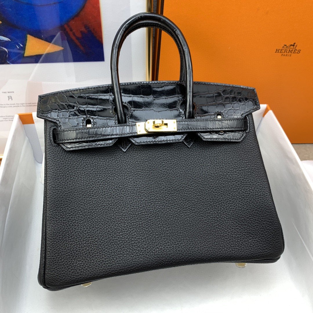 HM Birkin Nata Swift Black For Women Gold Toned Hardware 10in/25cm