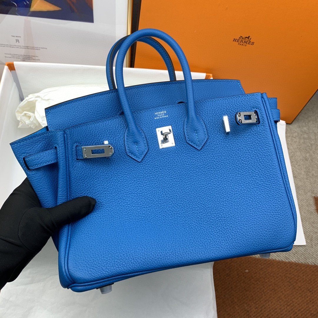 HM Birkin Nata Swift Blue For Women Silver Toned Hardware 10in/25cm