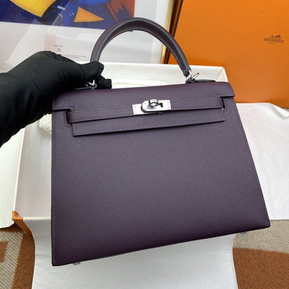 HM Kelly 25 Sellier Epsom Dark Purple Bag For Women, Handbags, Shoulder Bags 10in/25cm