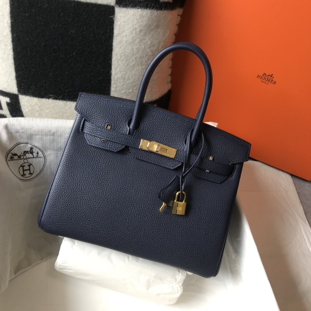 HM Birkin Dark Blue For Women Gold-Toned Hardware 11in/30cm