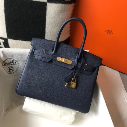 HM Birkin Dark Blue For Women Gold-Toned Hardware 11in/30cm