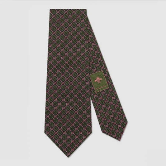 Gucci GG and rhombus motif silk tie green