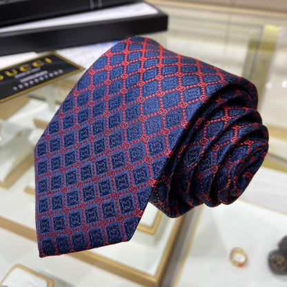 Gucci GG and rhombus motif silk tie navy / red