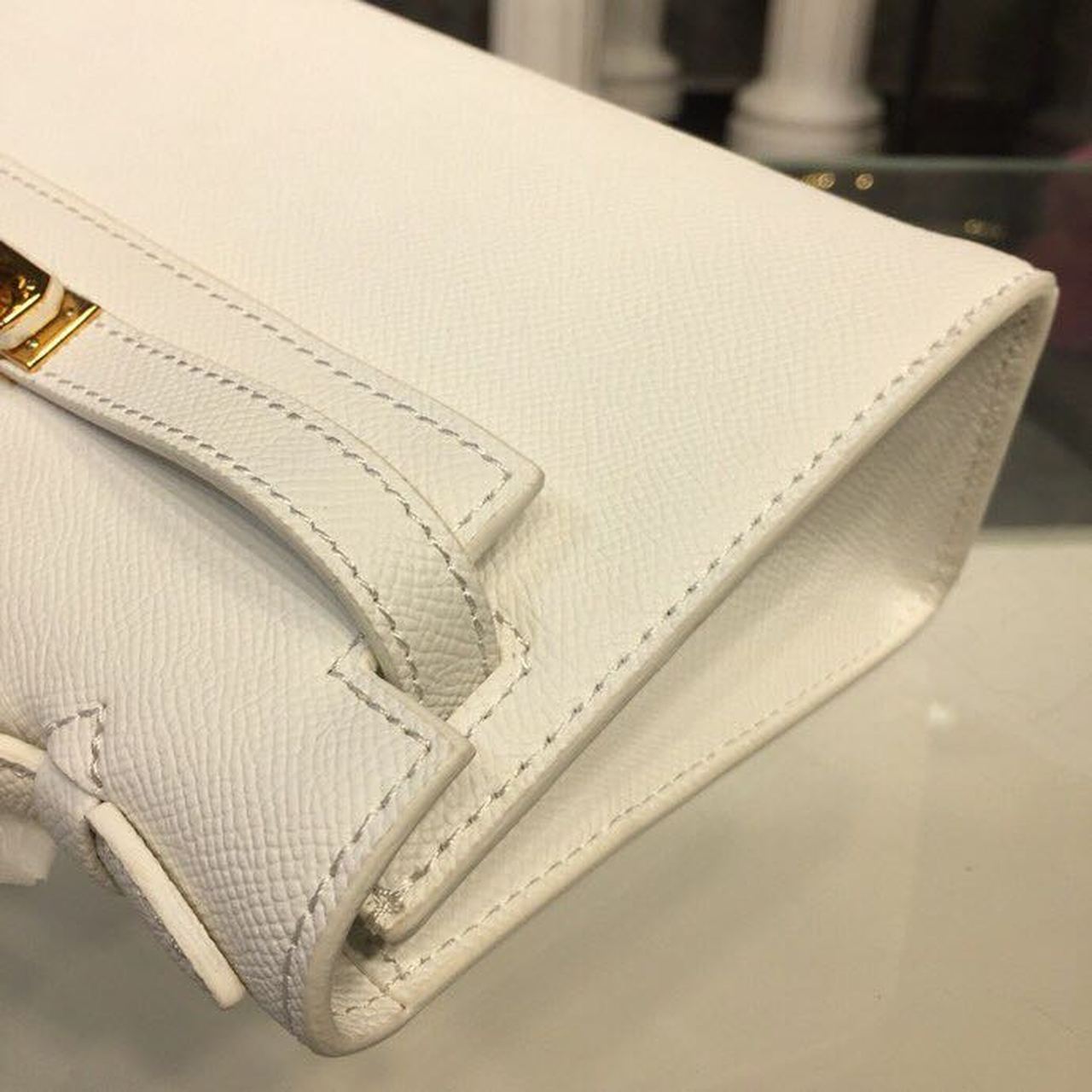 HM Mini Kelly KP Pochette White For Women Gold Toned Hardware 8.7in/22cm