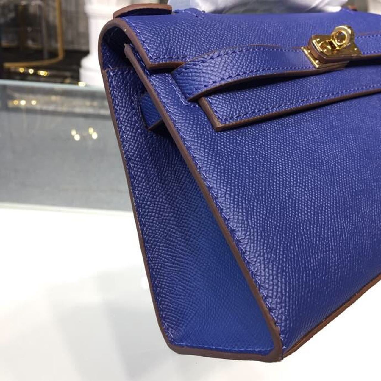 HM Mini Kelly KP Pochette Electric Blue For Women Gold Toned Hardware 8.7in/22cm