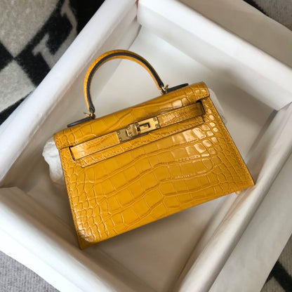 HM Kelly Yellow For Women Gold Toned Hardware 7.8in/20cm