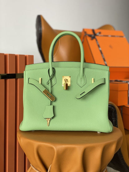 HM Birkin Nata Swift Green For Women Gold Toned Hardware 10in/25cm