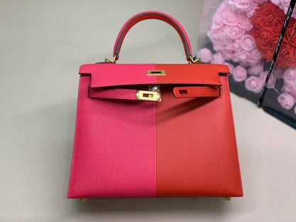 HM Kelly 28 Sellier Epsom Bag Red/Pink For Women, Women’s Handbags, Shoulder Bags 11in/28cm