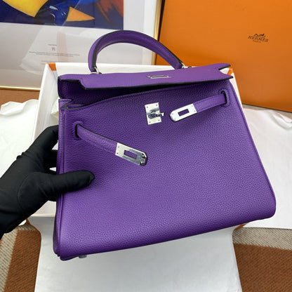 HM Kelly 25 Retourne Togo Purple Bag For Women, Handbags, Shoulder Bags 10in/25cm