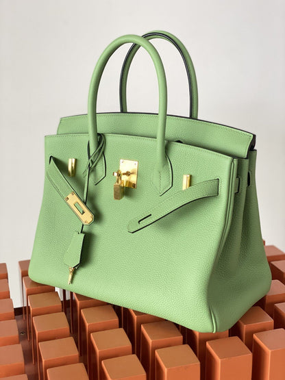 HM Birkin Nata Swift Green For Women Gold Toned Hardware 10in/25cm