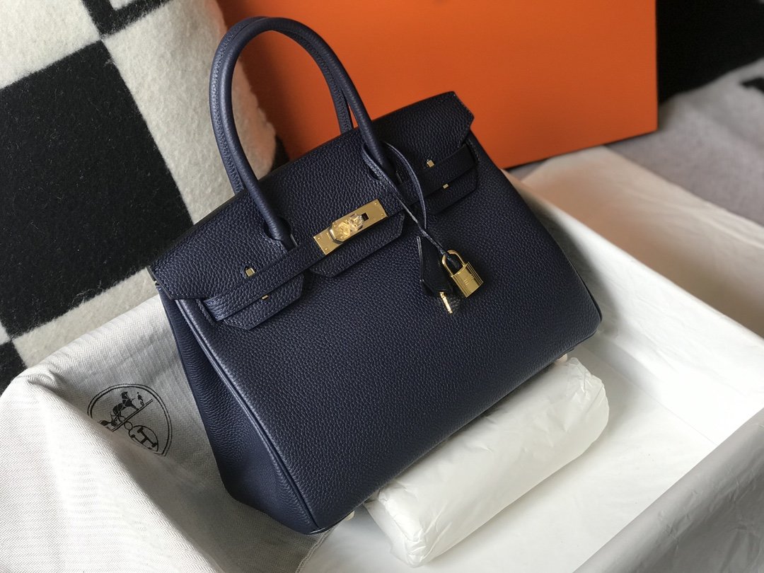 HM Birkin Dark Blue For Women Gold-Toned Hardware 11in/30cm