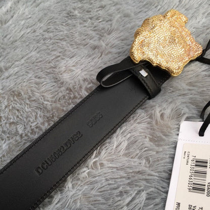 Versace 3D Medusa Diamond Togo Leather belt Black/ Gold