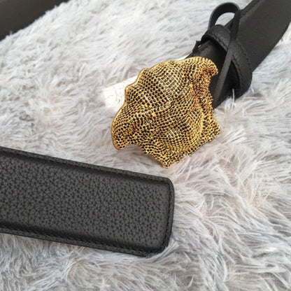 Versace 3D Medusa Diamond Togo Leather belt Black/ Bronze