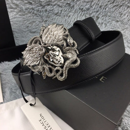 Versace Medusa Snake Wings Palm Leather Belt Black/Black