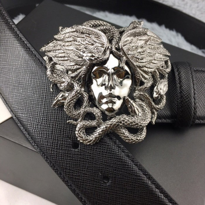 Versace Medusa Snake Wings Palm Leather Belt Black/Black