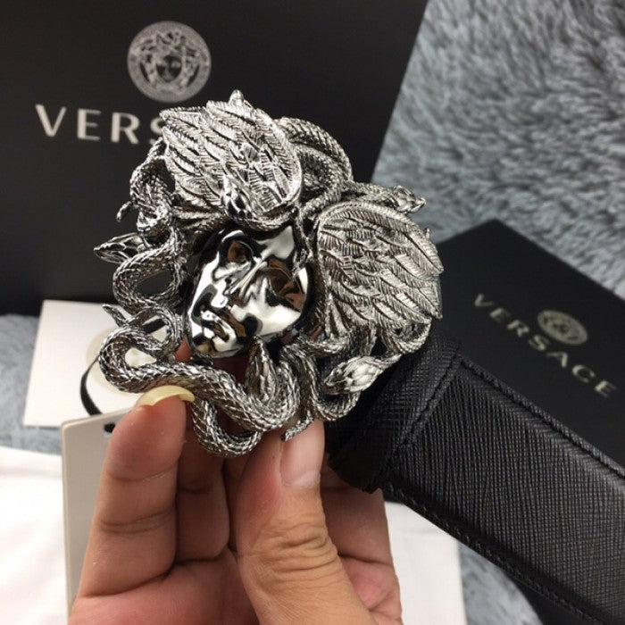 Versace Medusa Snake Wings Palm Leather Belt Black/Black