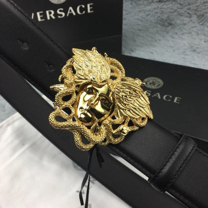 Versace Medusa Snake Wings Leather Belt Black/Gold