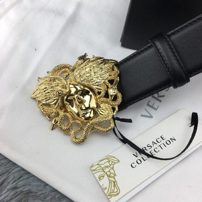 Versace Medusa Snake Wings Leather Belt Black/Gold