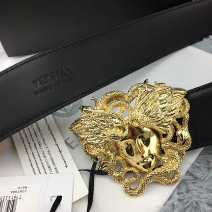 Versace Medusa Snake Wings Leather Belt Black/Gold