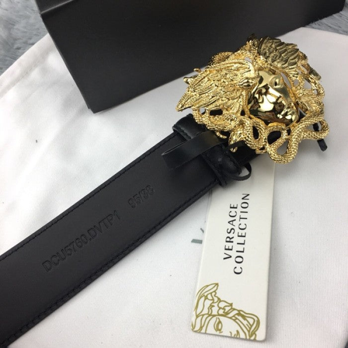 Versace Medusa Snake Wings Leather Belt Black/Gold