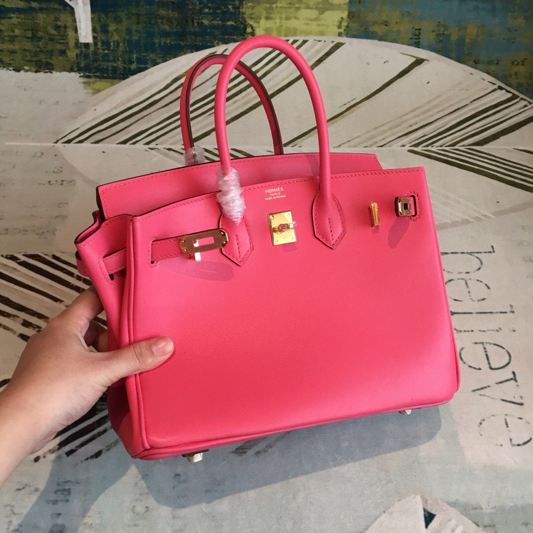 HM Birkin Dark Pink For Women Gold Toned Hardware 9.8in/25cm