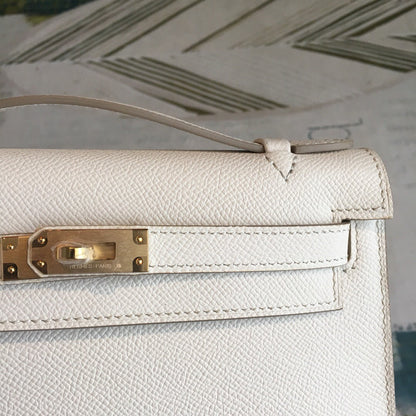 HM Kelly Pochettee White For Women Gold Toned Hardware 8.5in/22cm