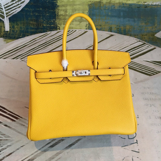 HM Birkin Yellow For Women Silver Toned Hardware 9.8in/25cm