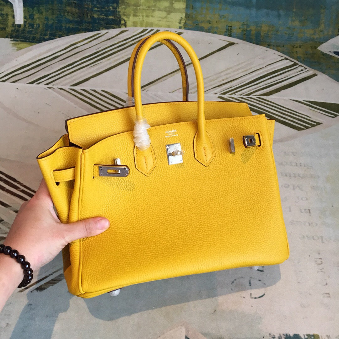 HM Birkin Yellow For Women Silver Toned Hardware 9.8in/25cm