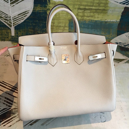 HM Birkin White For Women Silver Toned Hardware 13.8in/35cm