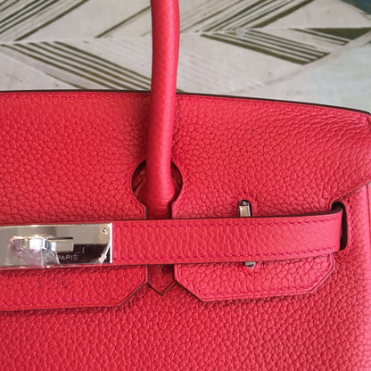 HM Birkin Red For Women Silver Toned Hardware 11in/30cm