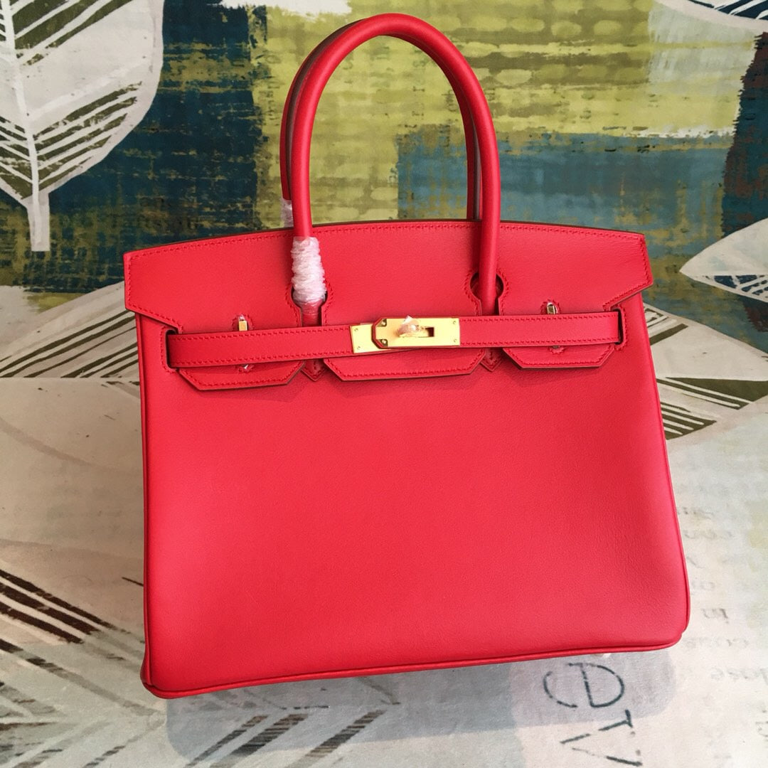 HM Birkin Red For Women Gold Toned Hardware 11.8in/30cm