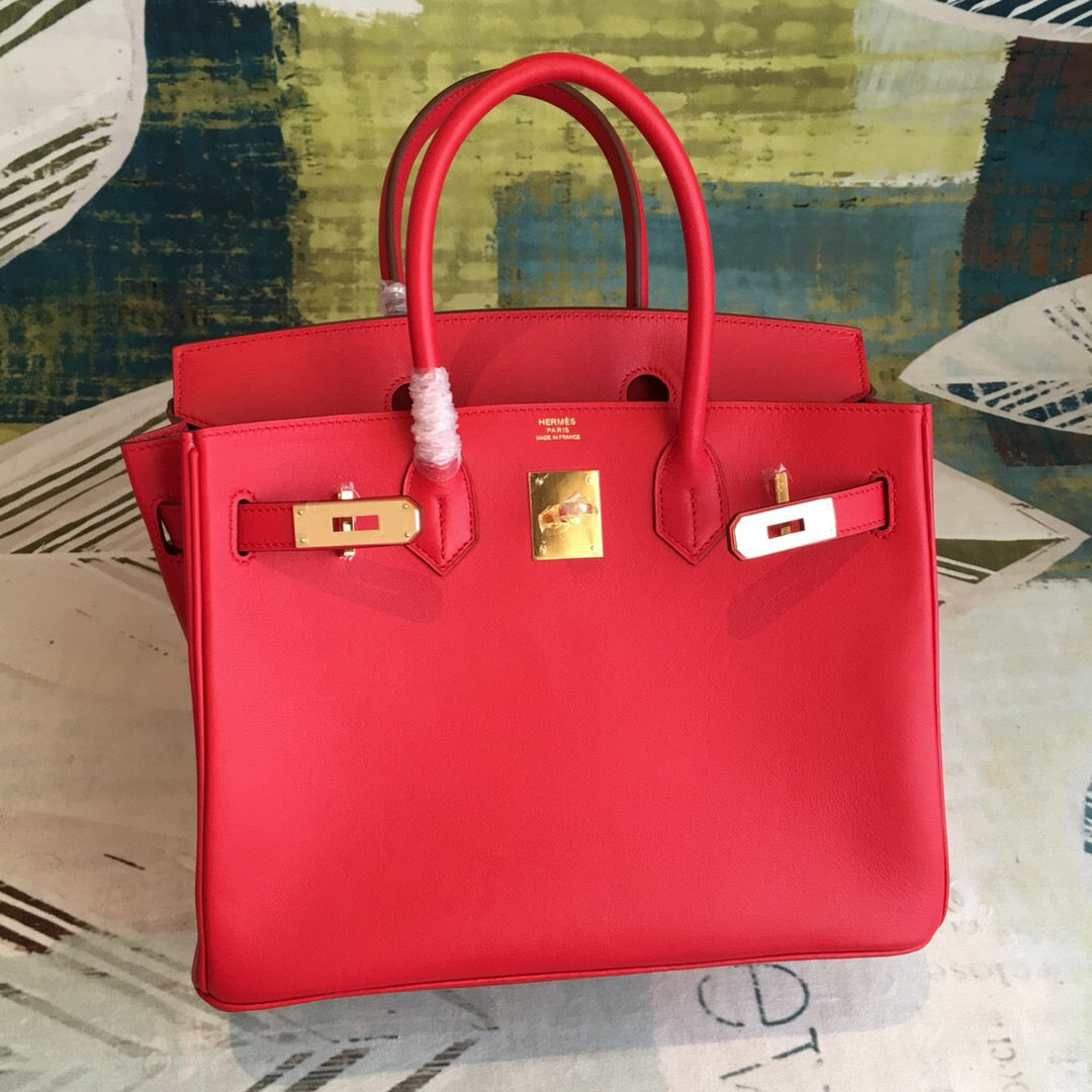 HM Birkin Red For Women Gold Toned Hardware 11.8in/30cm