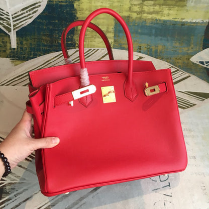 HM Birkin Red For Women Gold Toned Hardware 11.8in/30cm