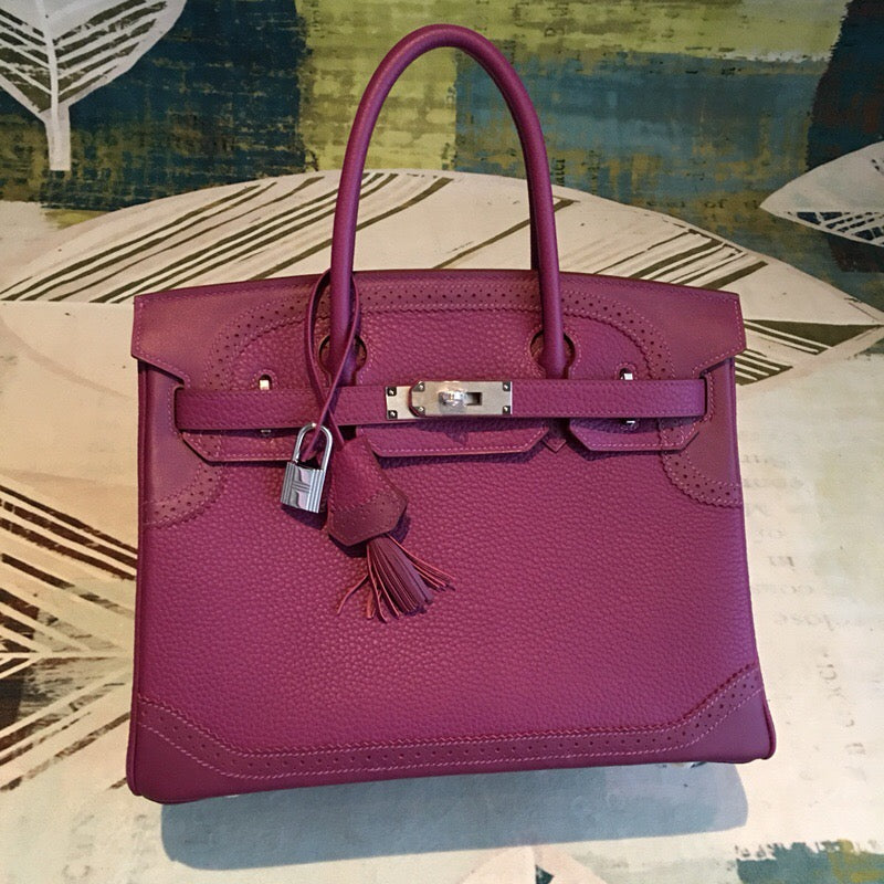 HM Birkin Violet For Women Silver Toned Hardware 11.8in/30cm