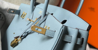 HM Birkin Blue Jean For Women Gold-Toned Hardware 11in/30cm