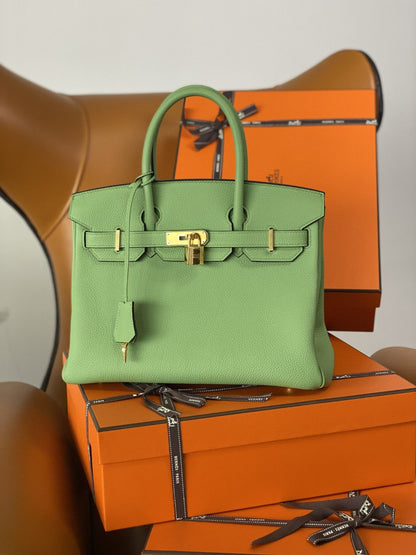 HM Birkin Nata Swift Green For Women Gold Toned Hardware 10in/25cm