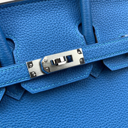 HM Birkin Nata Swift Blue For Women Silver Toned Hardware 10in/25cm