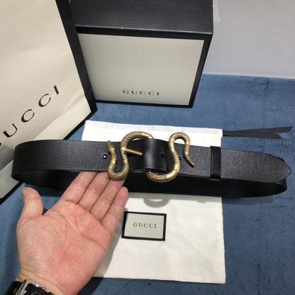 Gucci Leather belt with snake buckle Black ý458935