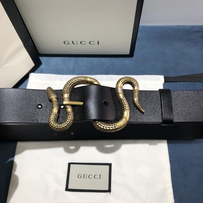 Gucci Leather belt with snake buckle Black ý458935