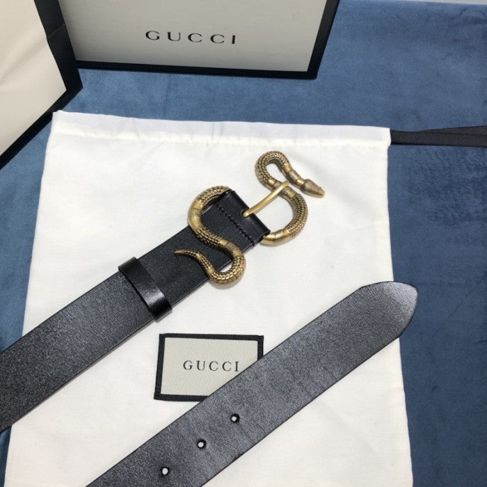 Gucci Leather belt with snake buckle Black ý458935