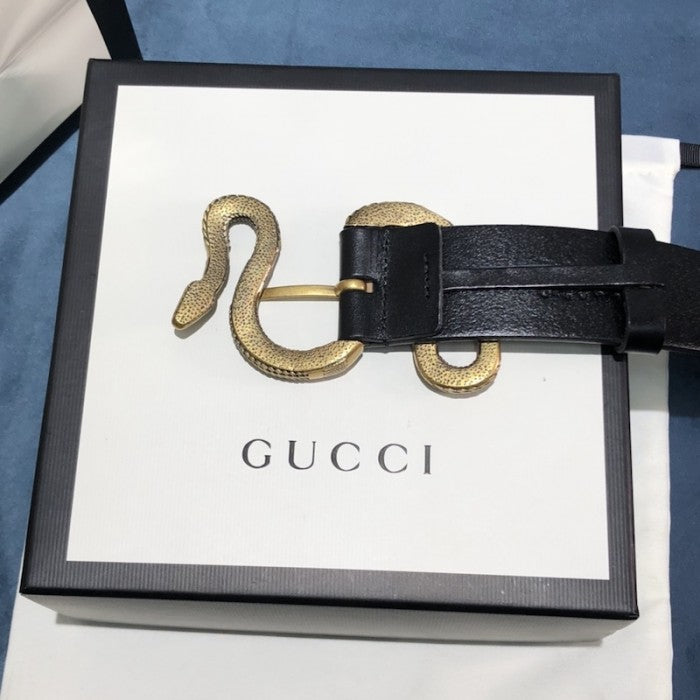 Gucci Leather belt with snake buckle Black ý458935