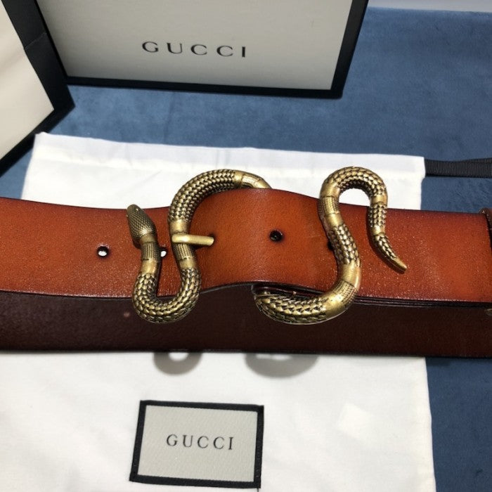 Gucci Leather belt with snake buckle Tan ý458935