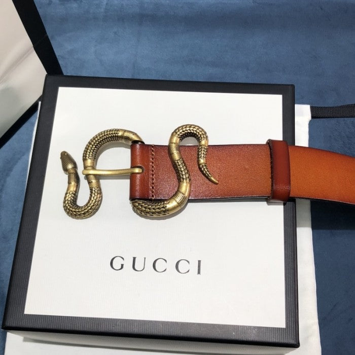 Gucci Leather belt with snake buckle Tan ý458935