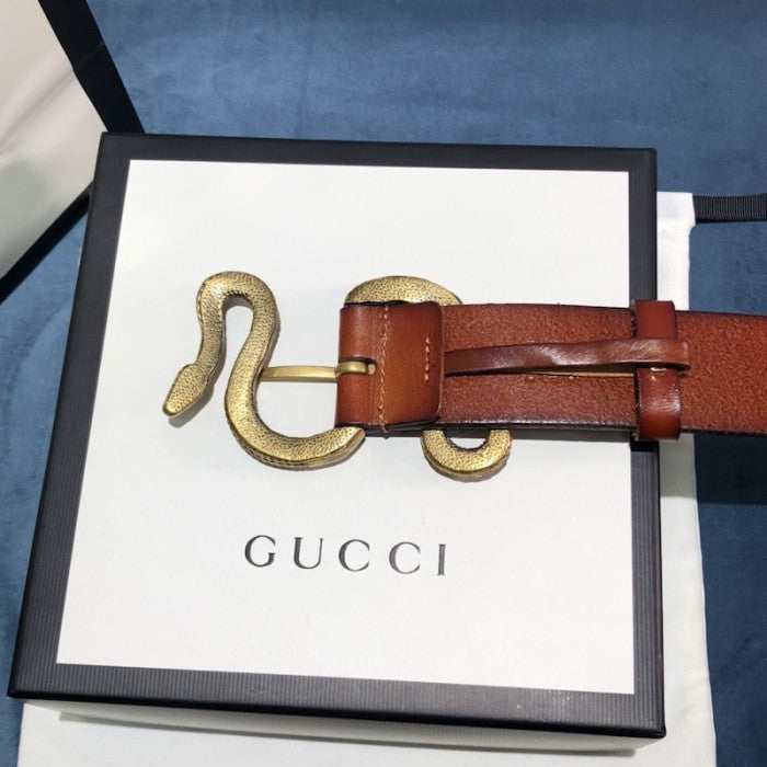 Gucci Leather belt with snake buckle Tan ý458935