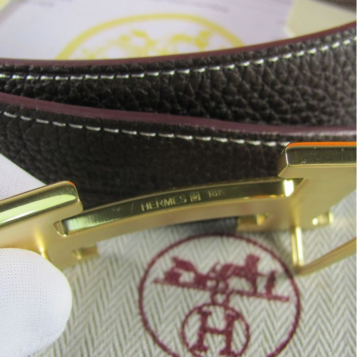 Hermes Reversible Togo Leather 38MM Belt Chocolate