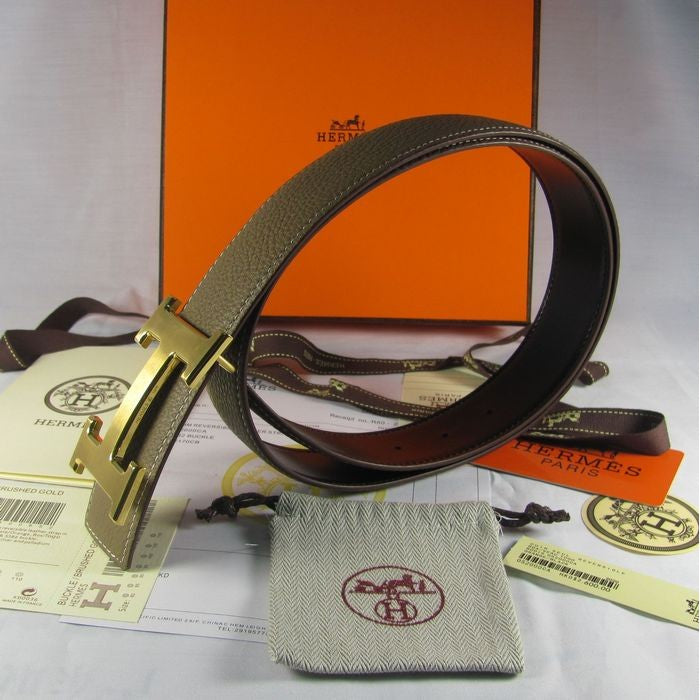 Hermes Reversible Togo Leather 38MM Belt Grey